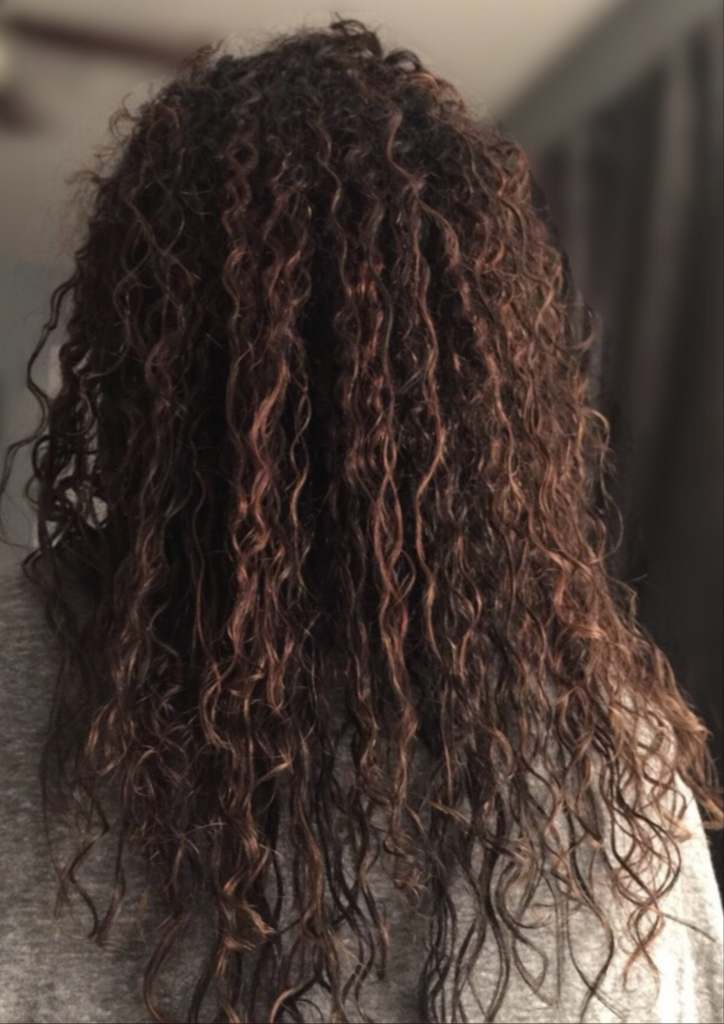 Verna's hair in 2016, visibly damaged and broken from years of relaxers, bleach, and heat styling.